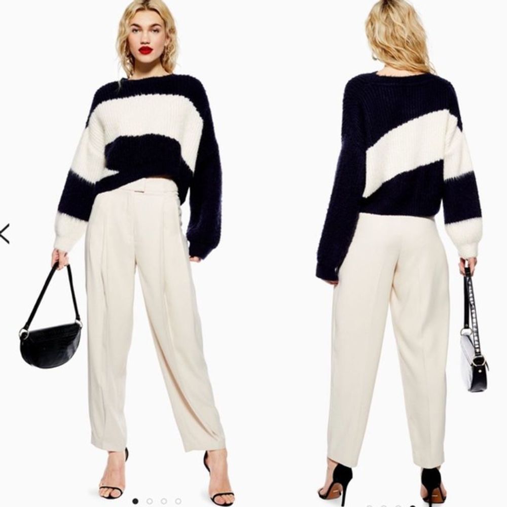 🌙 Topshop Beige Cream Tuck Hem Wide Leg Trousers